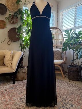Elegant Prom Black Evening Ball Gown Rhinestone Empire Waist Formal Wedding